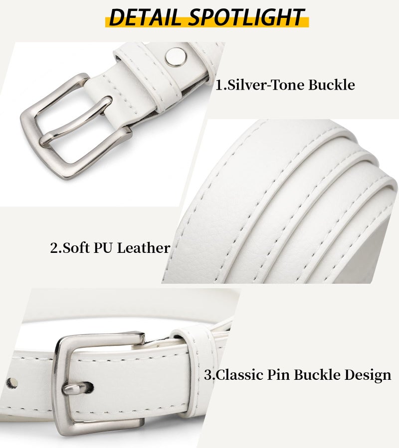 maikun White Womens Belt for Jeans Pants Dress, Womens Skinny Belt Length 42.5'' - Image 4
